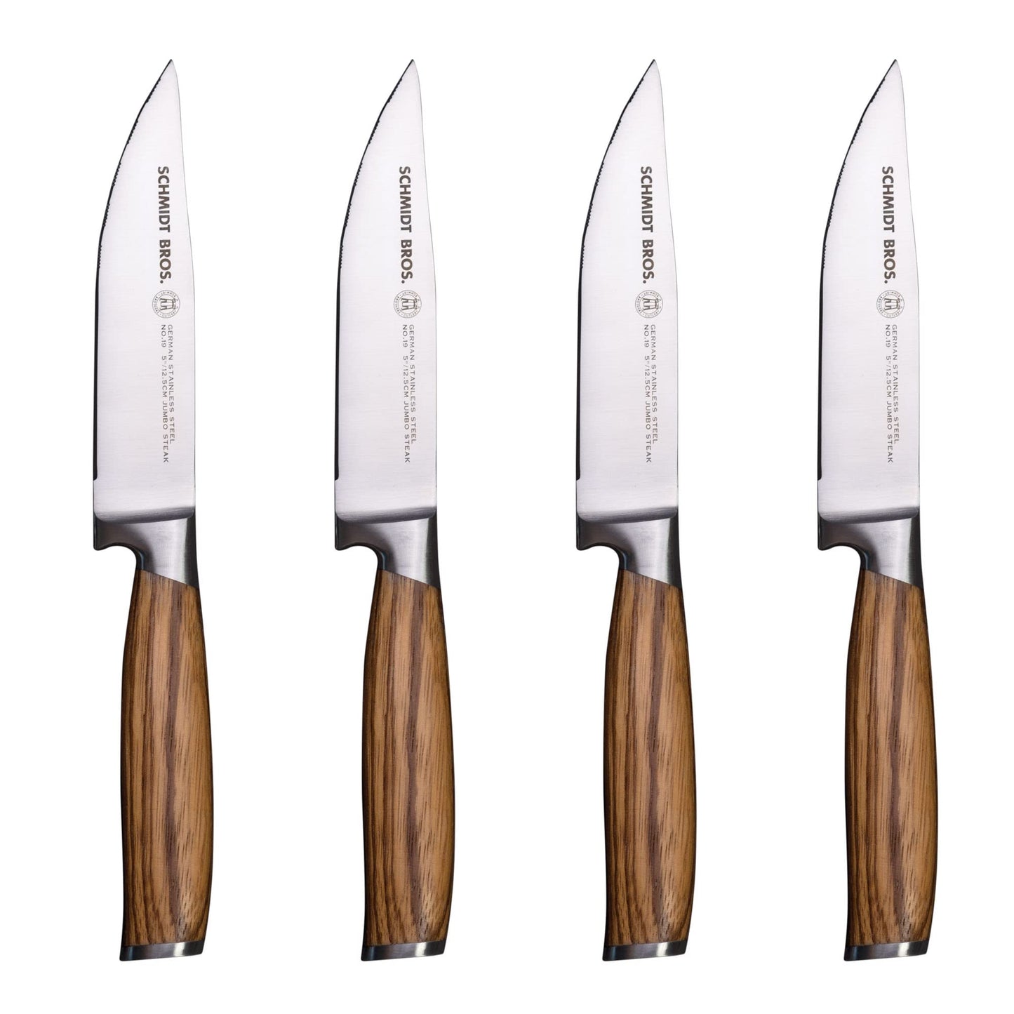 Schmidt Brothers - Zebra Wood 4-Piece Jumbo Steak Knife Set, High-Carbon German Stainless Steel Cutlery in a Wood Gift Box