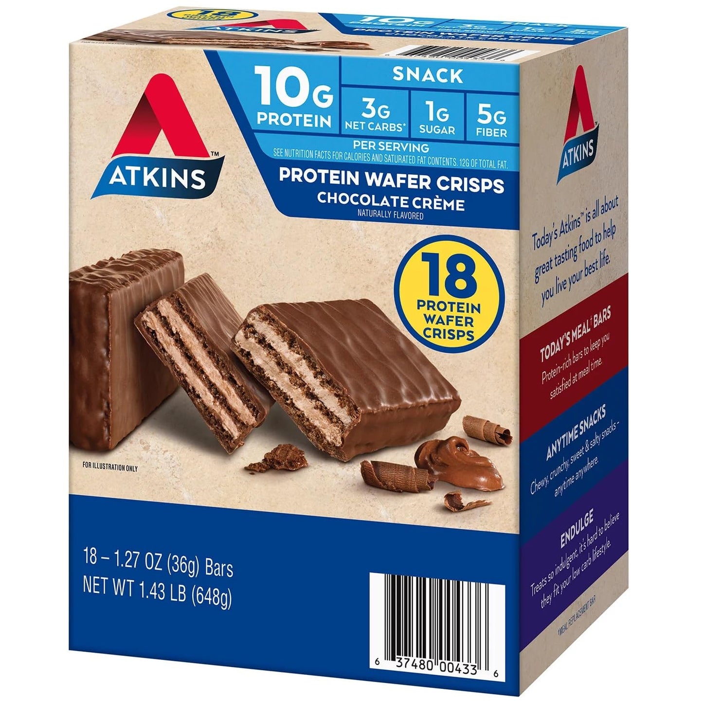 Atkins Protein Wafer Crisps, Chocolate Creme, 1.27 Ounce (Pack of 18)