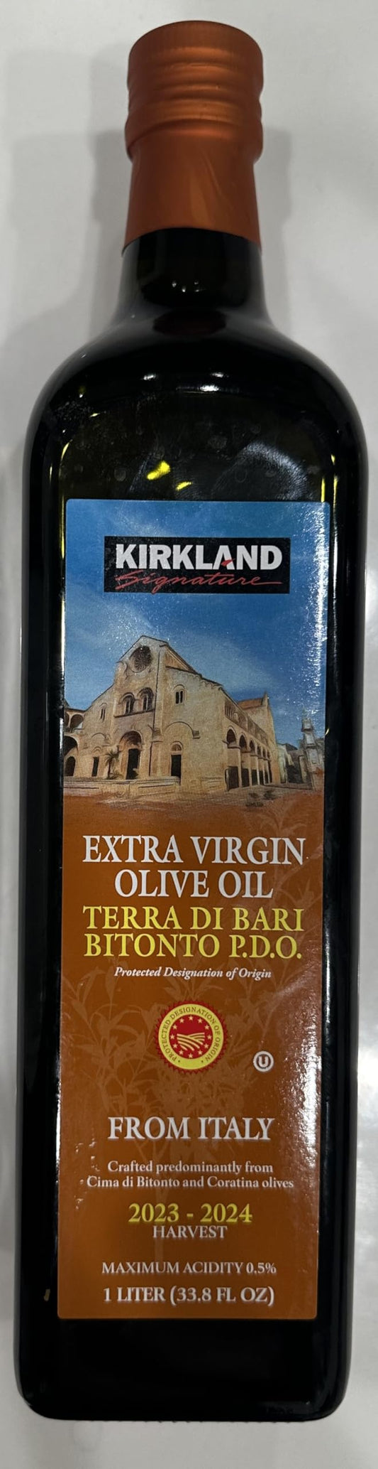 Kirkland Extra Virgin Olive Oil Terra Di Bari Bitonto P.D.O. From Italy 1 Liter