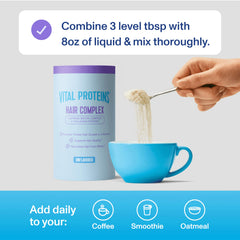 Vital Proteins Collagen Peptides + Biotin 10000mcg Hair Complex, Hair Growth Supplement - Clinically Studied Lustriva to Promote Thicker Fuller Hair, 20g Unflavored Collagen for Women 11.4oz Powder