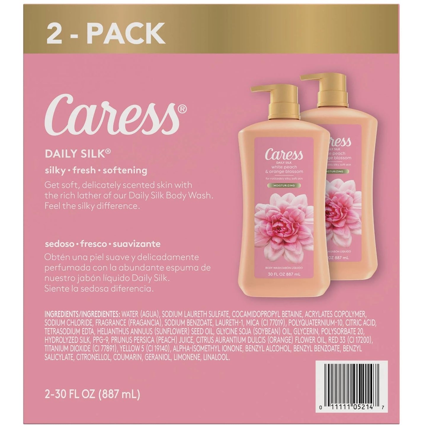 Caress Daily Silk Hydrating Body Wash, Peach & Orange Blossom, 30 Fl Oz (2 Pk)