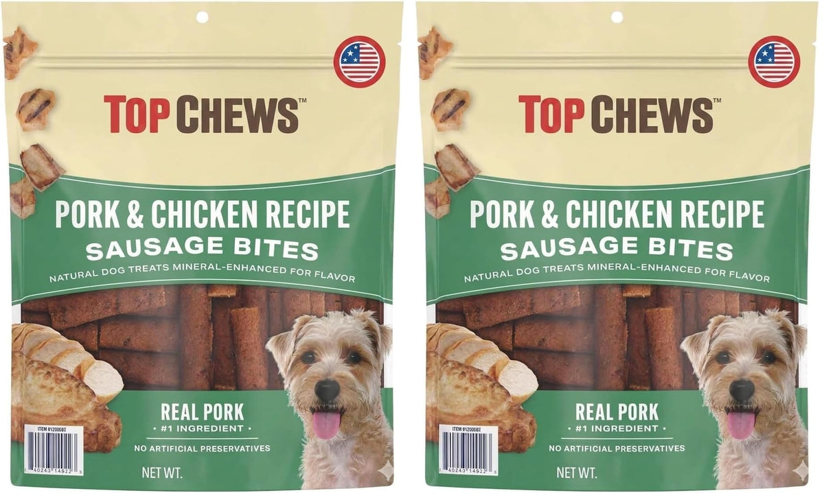 (Pack of 2) Top-Chews Pork & Chicken Sausage Bite, Net Weight 36 Ounce