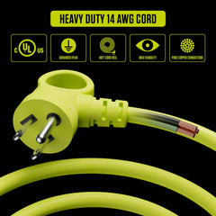 Masterplug 40ft Case Cord Reel, Retractable Extension Lead with Winding Handle, Safety Overload Circuit Breaker and Power Switch, 4X Grounded Outlets, 13amps, 14AWG Cable