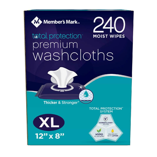 Adult Washcloth Disposable Moist Wipes - 12 X 8 - 240 Pk