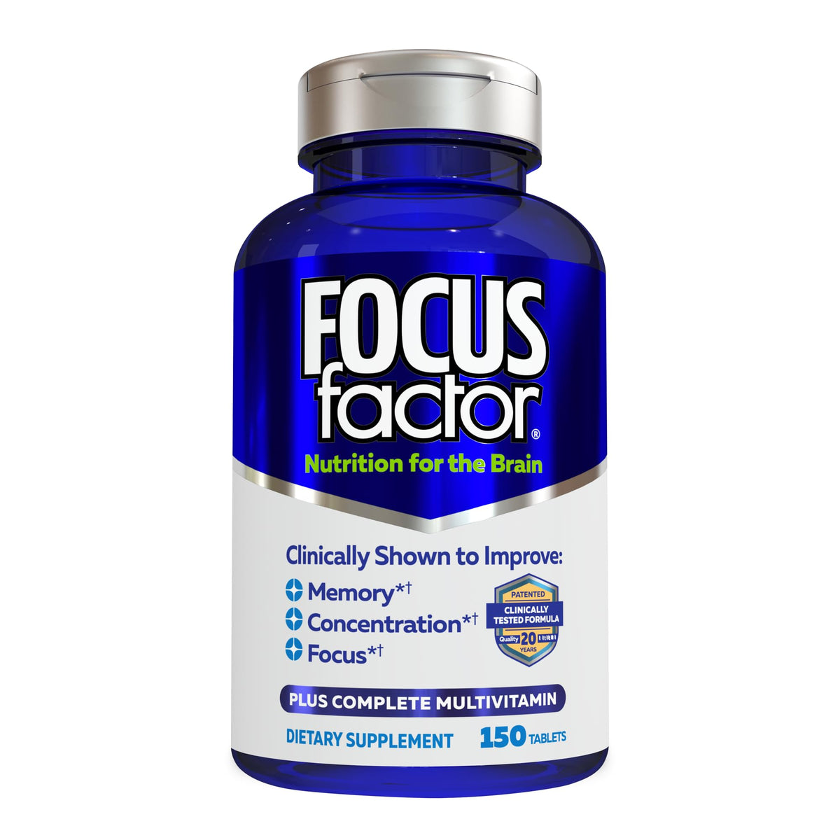 Focus Factor Nutrition for The Brain Improved Memory & Concentration Brain Supplement, 150 Count, 1 Pack (10407)