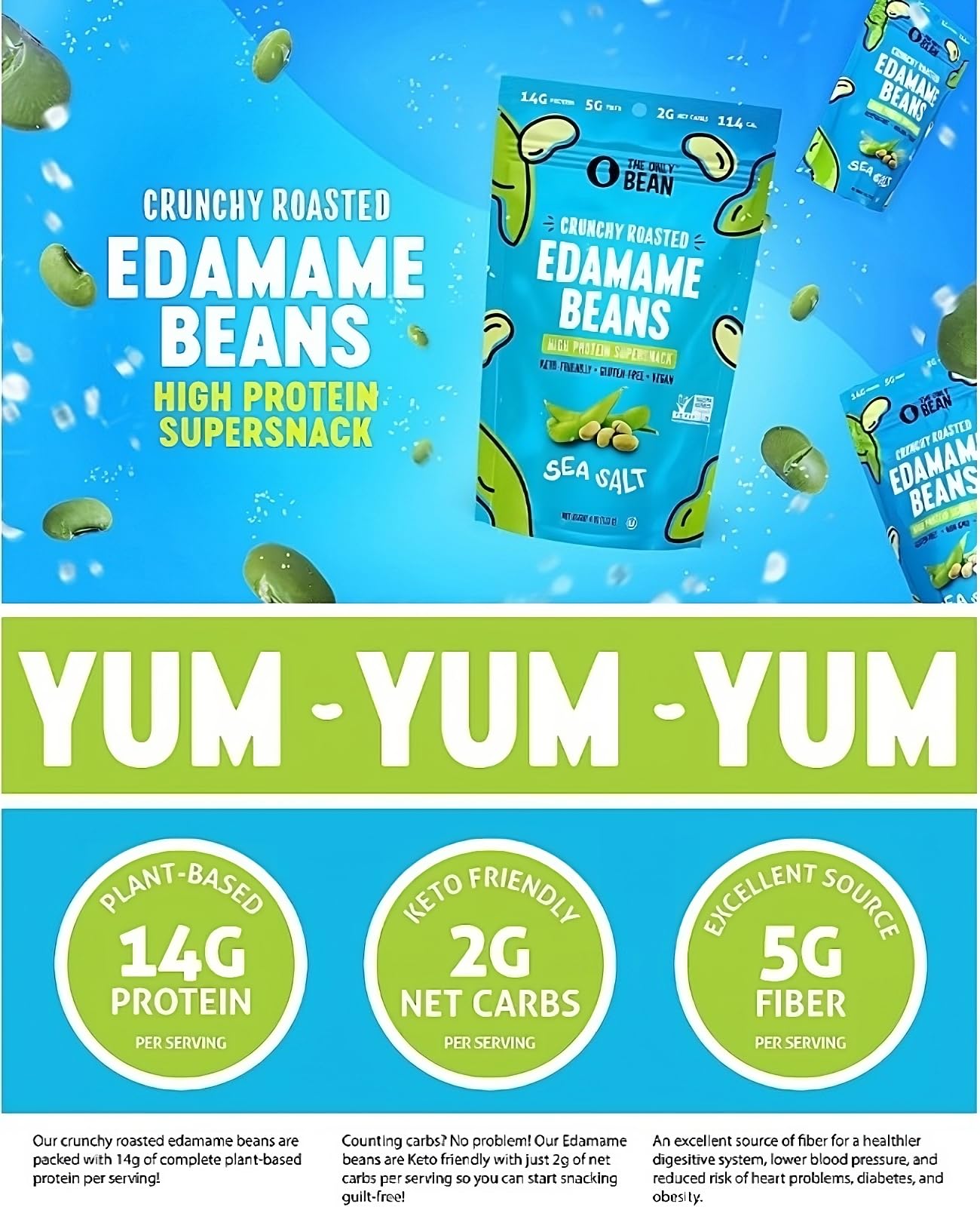 The Only Bean Crunchy Dry Roasted Edamame Snacks (Sea Salt),18 Ounce (Pack of 1)