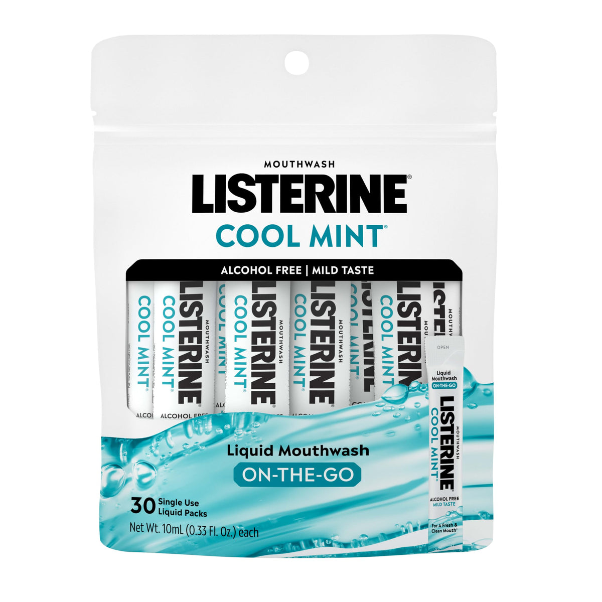 Listerine Alcohol Free Mouthwash Packets, Cool Mint, 0.33 fl. oz, 30 Pack