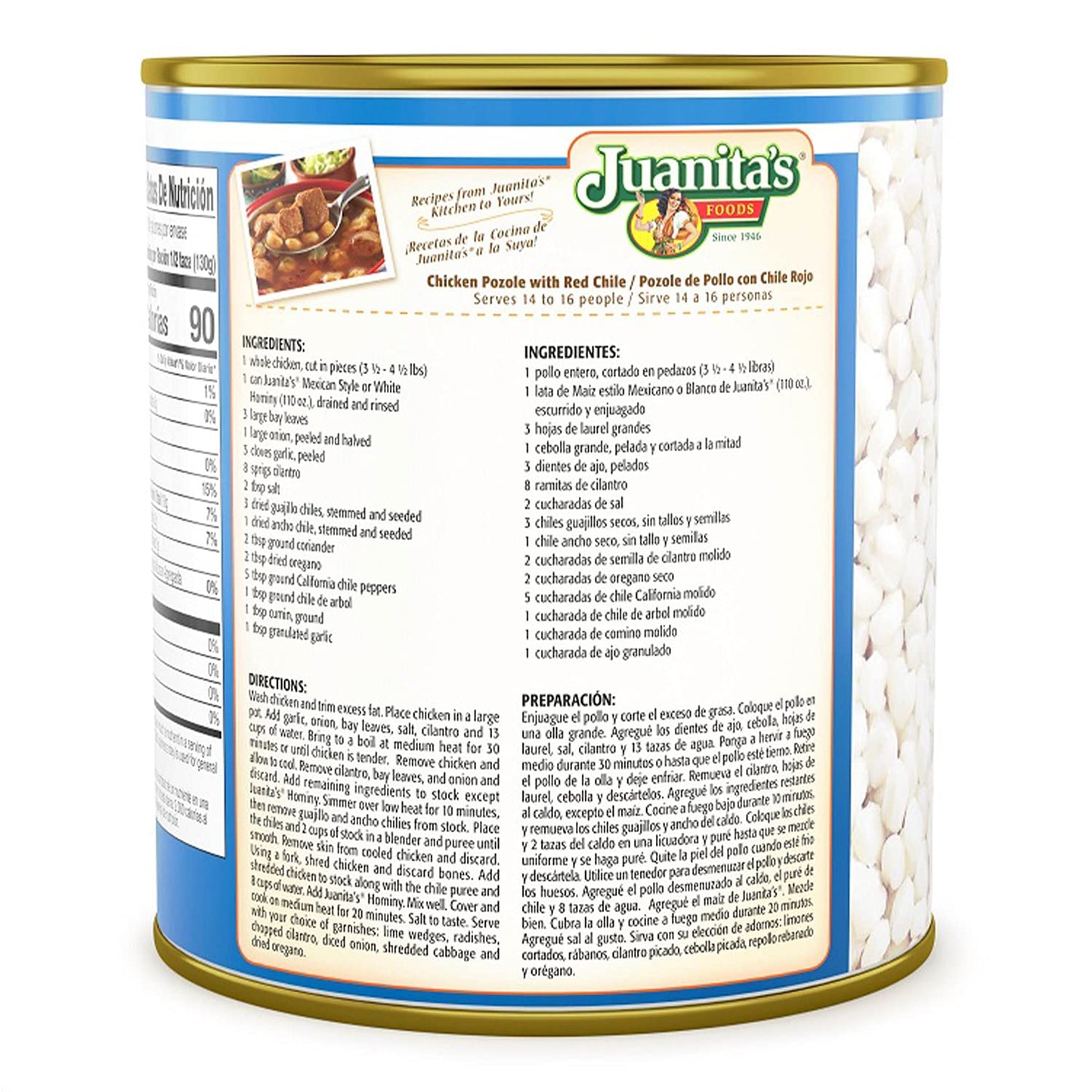 Juanita's White Hominy, 110 oz