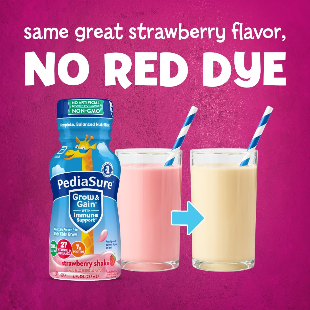 PediaSure Grow & Gain With Immune Support, Kids Protein Shake, 27 Minerals & Vitamins for Kids, 7g Protein, Helps Kids Catch Up On Growth, Non-GMO, Gluten-Free, Strawberry, 8-fl-oz Bottle, Pack of 24