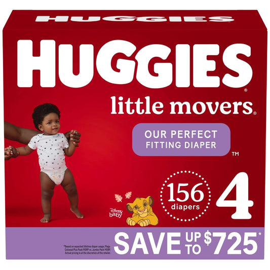 Huggies Little Movers Diapers, Size 4-22-37 Pounds (156 Count)