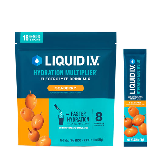 Liquid I.V.� Hydration Multiplier� - Seaberry - Hydration Powder Packets | Electrolyte Powder Drink Mix | Convenient Single-Serving Sticks | Non-GMO | 1 Pack (16 Servings)