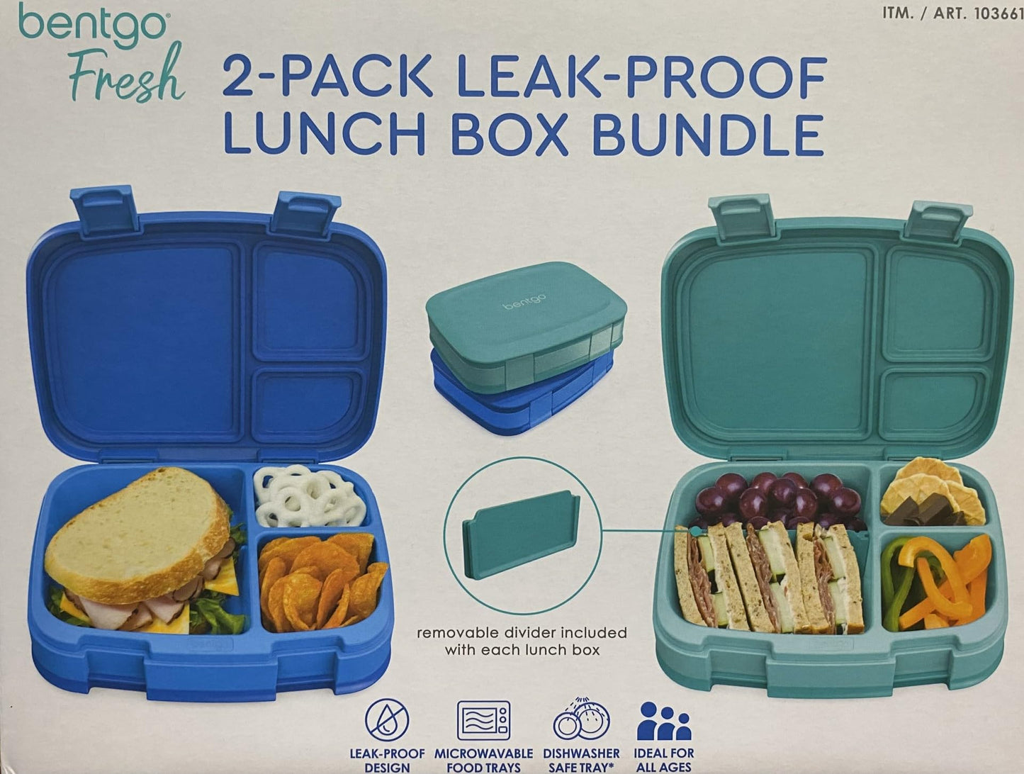 Bentgo Fresh (Blue/Green 2 PACK) - New & Improved Leak-Proof, Versatile 4-Compartment Bento-Style Lunch Box, QQC4999