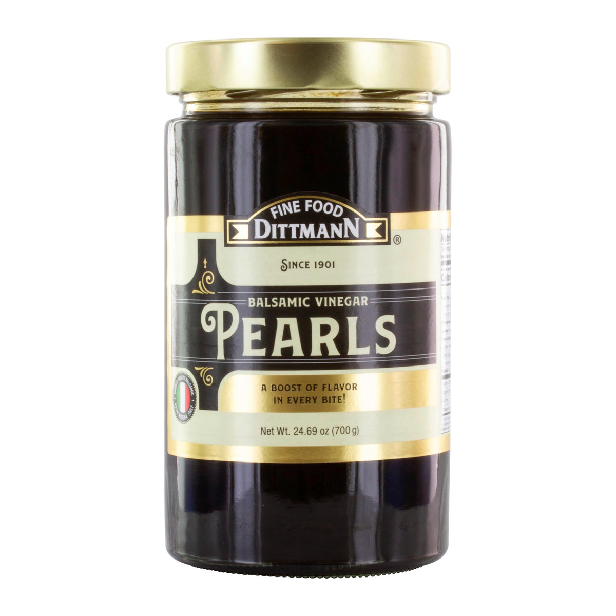 Balsamic Vinegar Pearls, 24.69 oz Jar  Rich Balsamic Vinegar Flavor from Modena  Ideal for Salads, Carpaccio, Cheese & Desserts