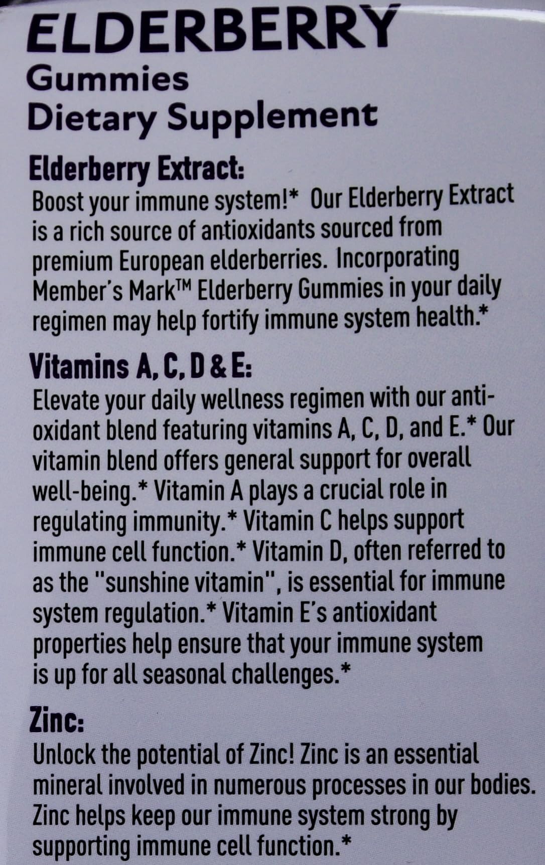 Member's Mark Elderberry Gummies with Vitamins A, C, D, E, & Zinc, 150 Vegetarian Gummies