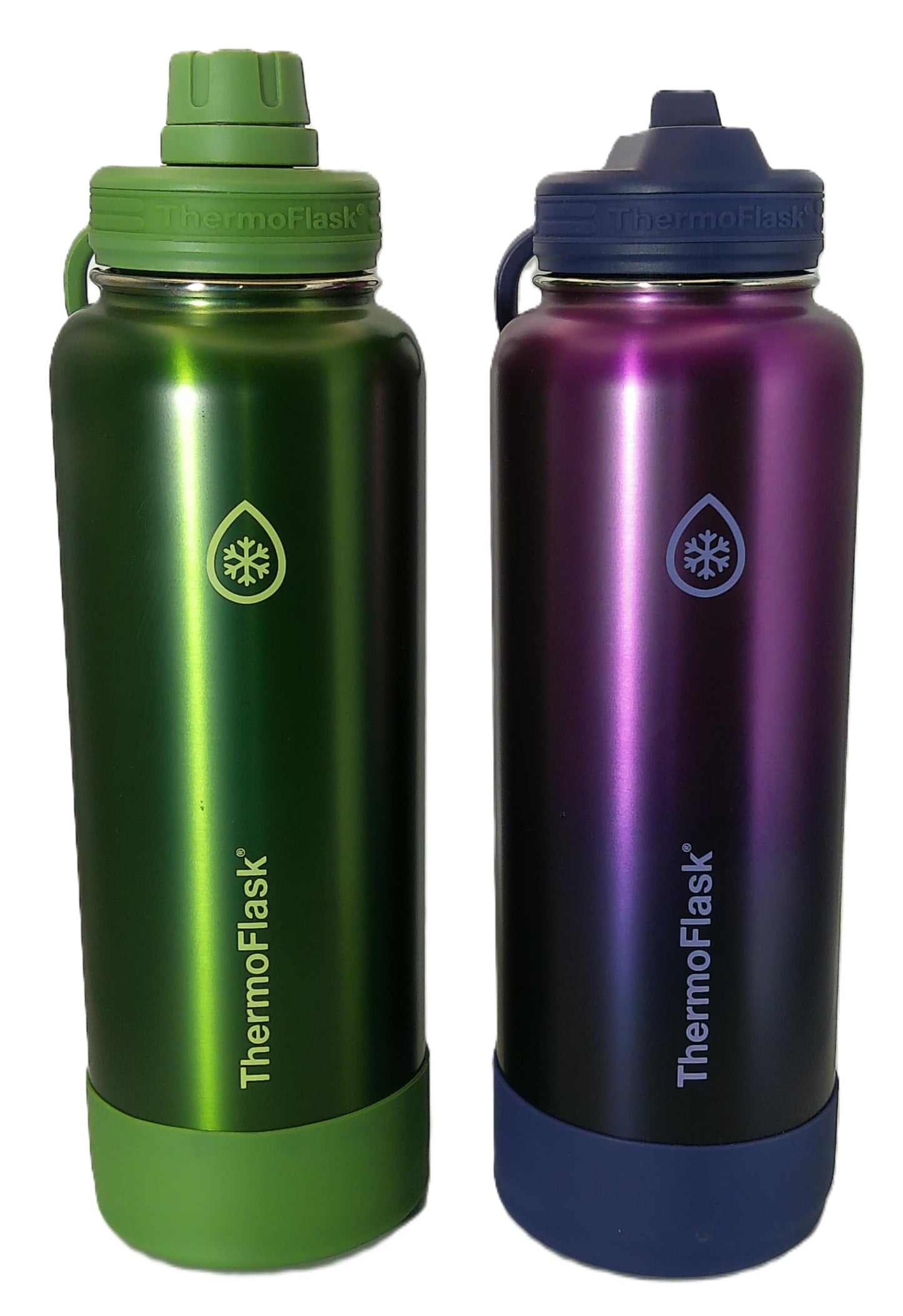 ThermoFlask Stainless Steel Water Bottle, 40 oz, 2-Pack (Purple/Green Brushed)