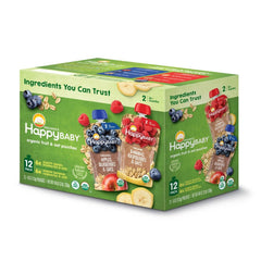 HappyBABY Organics Clearly Crafted Fruit & Oat Pouches Variety Pack, 4oz (12 Pk)