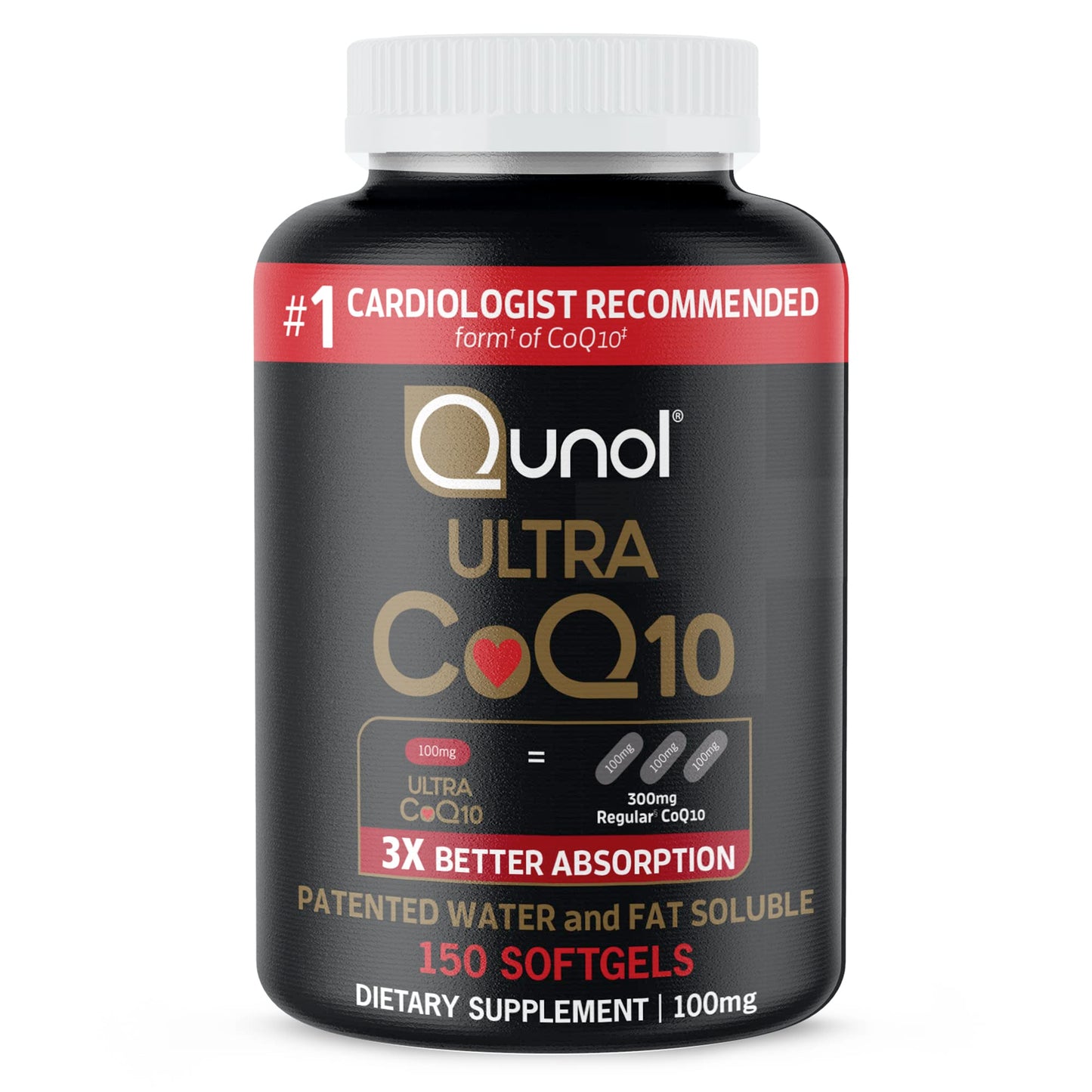 Qunol Ultra CoQ10 100mg Softgels- 3X Better Absorption Coenzyme Q10 Supplements - Antioxidant Supplement for Vascular and Heart Health & Energy Production - 5 Month Supply - 150 Count