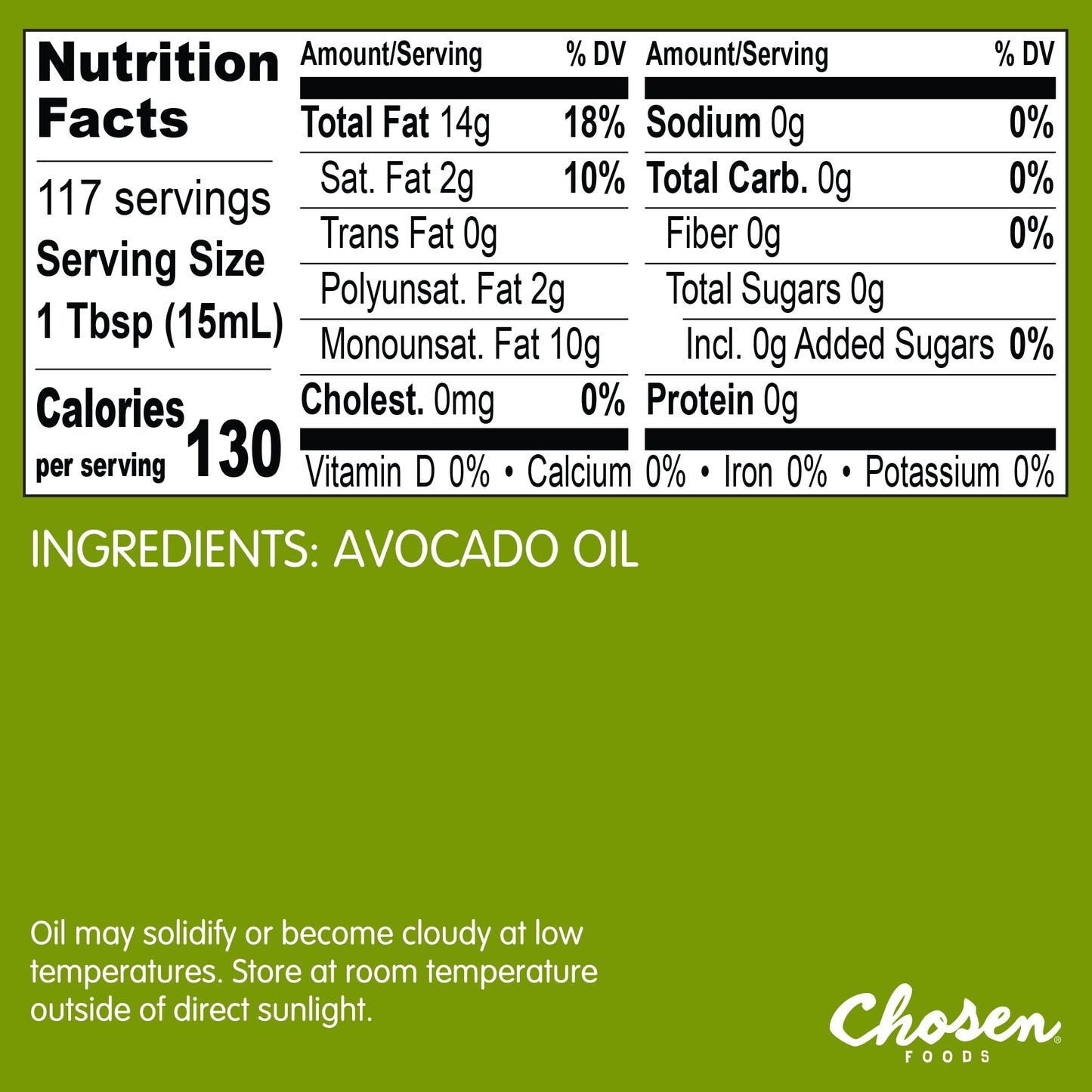 Chosen Foods 100% Pure Avocado Oil, Keto and Paleo Diet Friendly, Kosher Oil for Baking, High-Heat Cooking, Frying, Homemade Sauces, Dressings and Marinades (1.75 liters)