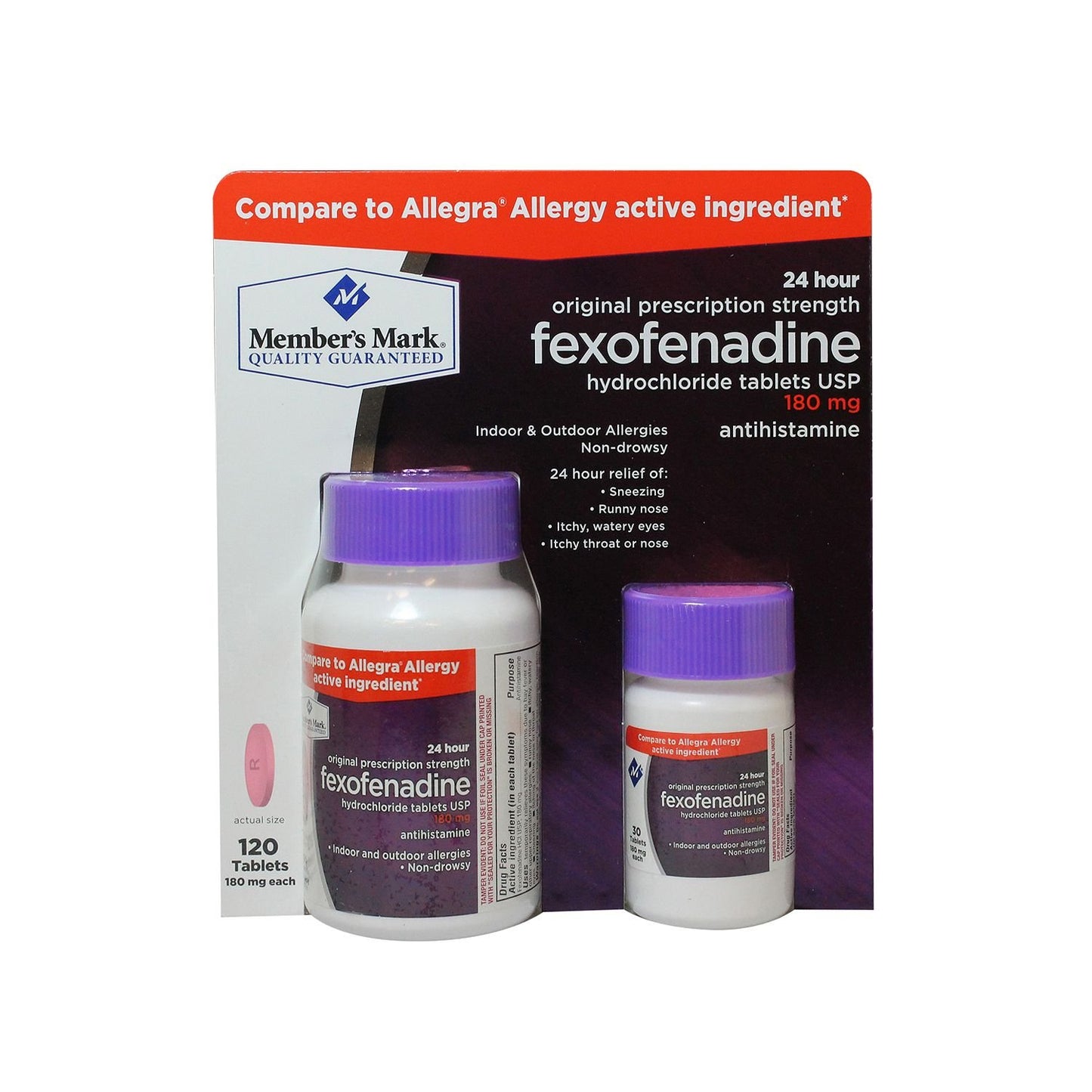 Member's Mark Original Prescription Strength Fexofenadine Hydrochloride , 180 Mg, 120 Tablets
