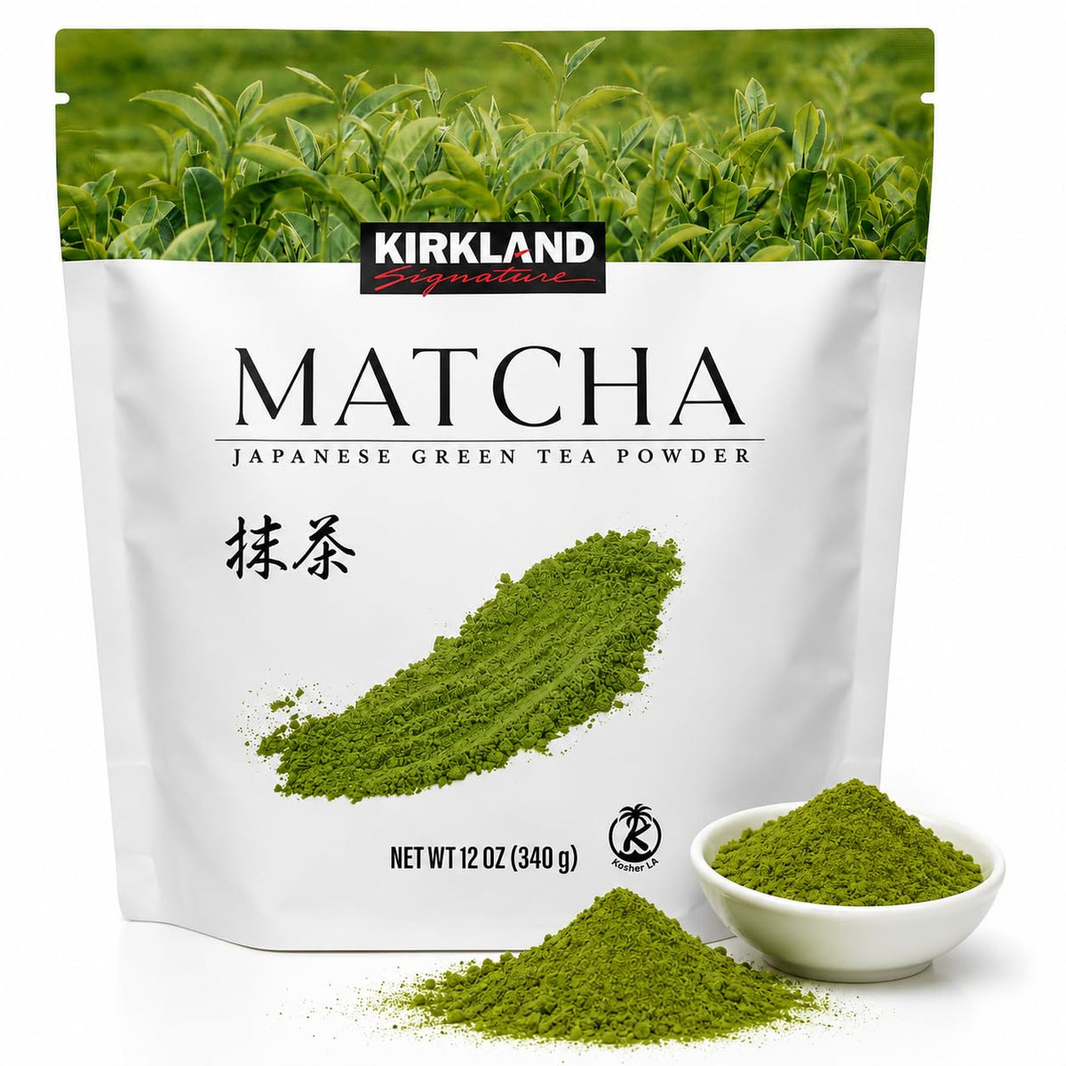 Kirkland Premium Matcha Green Tea Powder for Lattes and Baking, 12 oz | Japanese cultivated culinary grade matcha powder; mild, naturally sweet umami; kosher; for lattes, smoothies, and baking