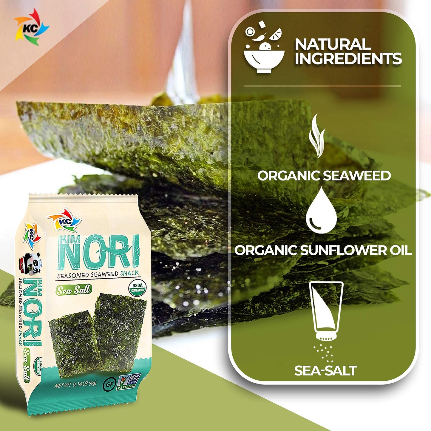KIMNORI Seasoned Seaweed Snacks Sheets � Organic Sea Salt Flavor 24 Individual Packs Roasted Crispy Premium 100% Natural Laver Kim Nori 4g 0.14 Ounce ? ?? ?? ??