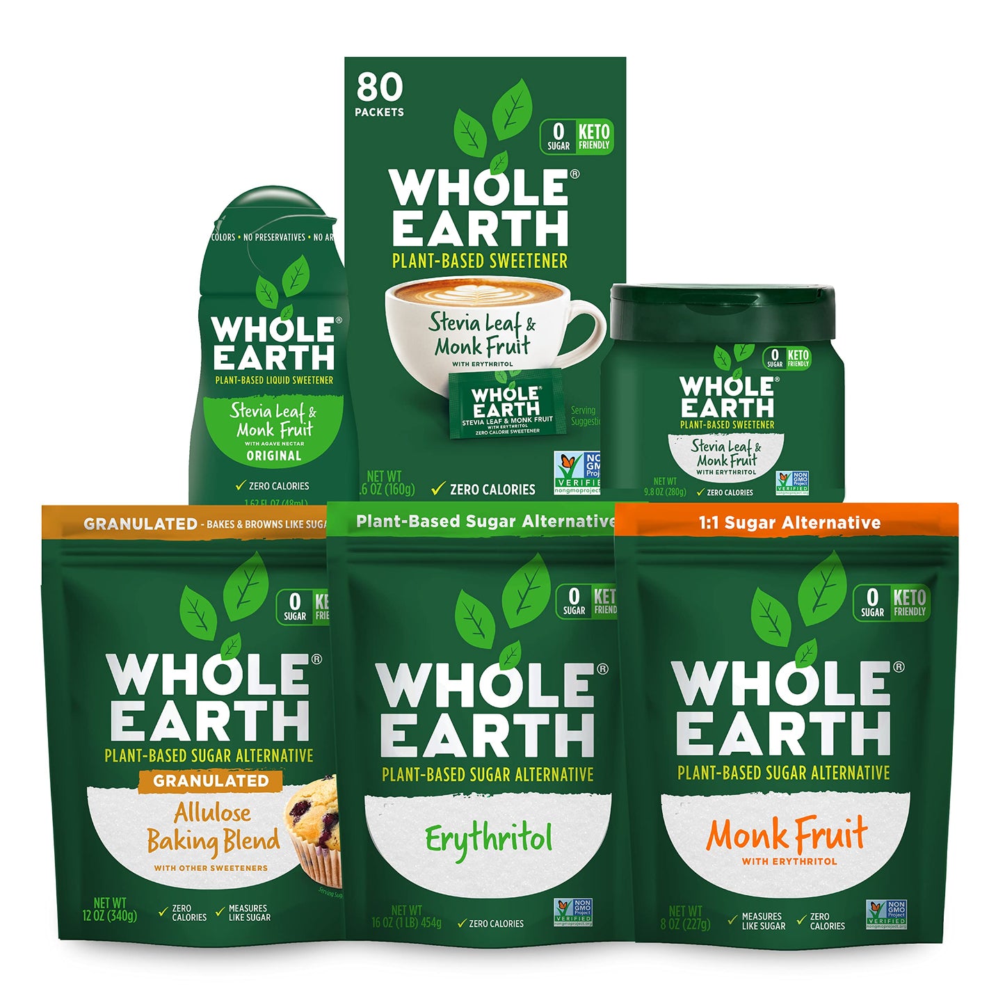 WHOLE EARTH Stevia & Monk Fruit Plant-based Sweetener, 400 Count (Pack of 1)