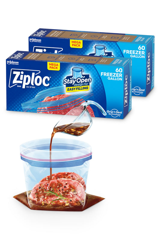 Ziploc Gallon Food Storage Freezer Bags, Stay Open Design with Stand-Up Bottom, Easy to Fill, 60 Count (Pack of 2)