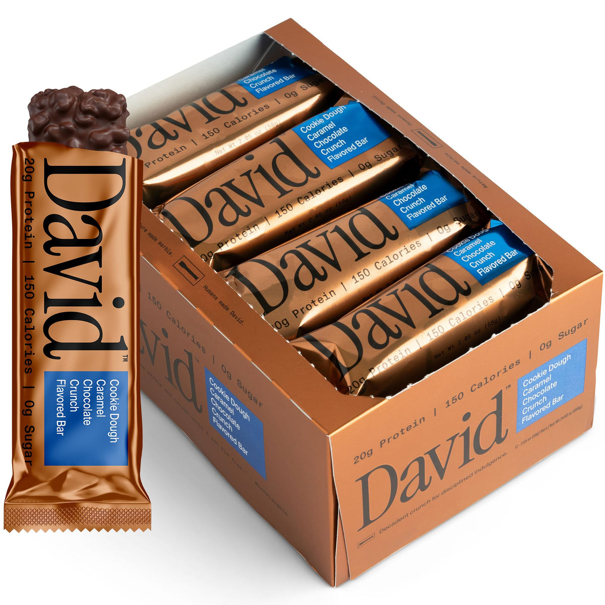 David Bronze Cookie Dough Caramel Flavored High Protein Bars | 12 Pack | 20g Protein, 150 Calories, 0g Sugar | Low Carb, Gluten Free High Protein Snacks for Post Workout, Travel & On-the-Go