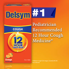 Delsym 12 Hour Cough Relief Liquid- Day Or Night, Orange Flavor Cough Medicine With Dextromethorphan Helps Quiet Cough By Suppressing Cough Reflex, 3 oz. (Pack of 2)