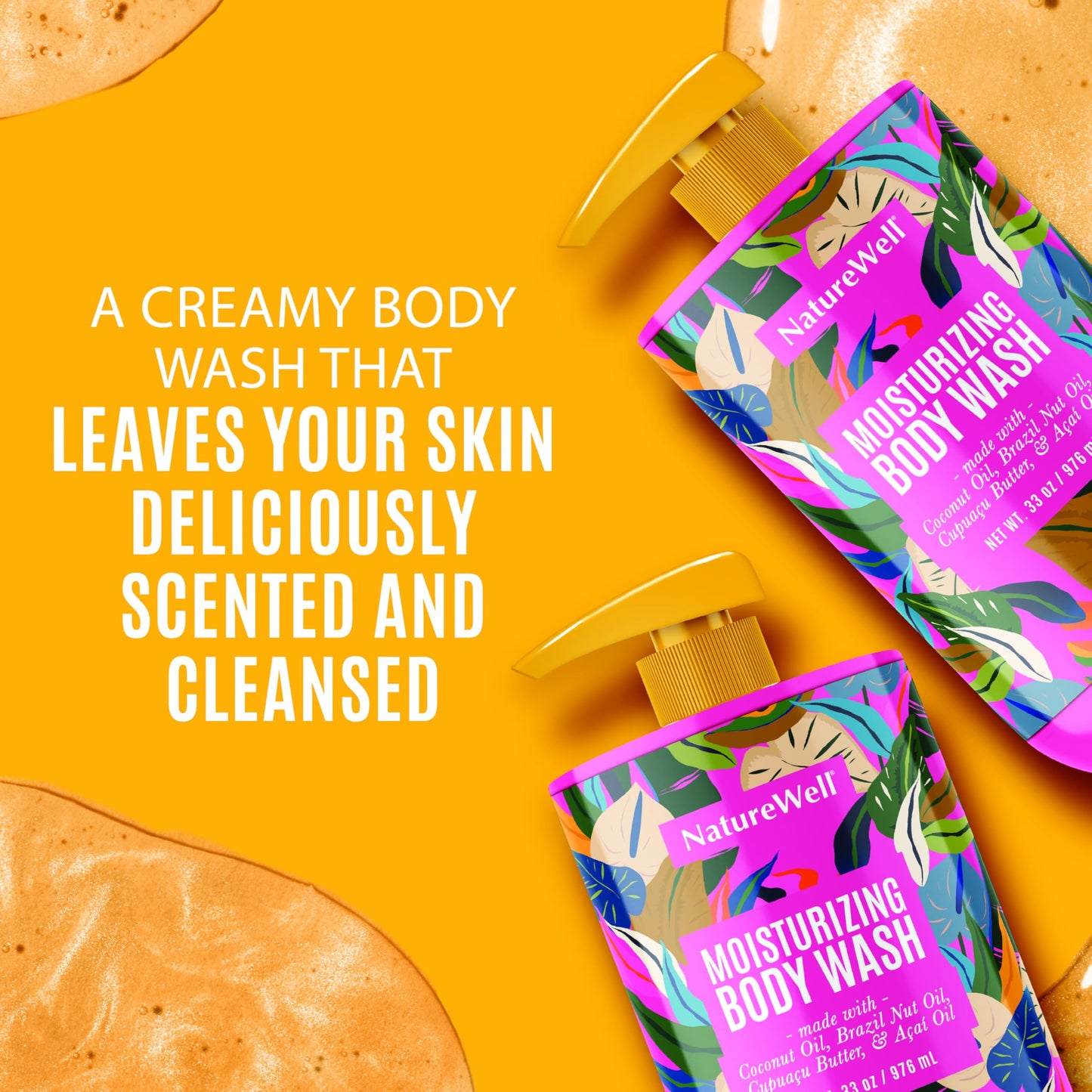 NATURE WELL Moisturizing Body Wash, Creamy Formula Provides Gentle Cleansing & Intense Hydration, Deliciously Sweet and Warm Brazilian Nut Scent, 33 oz