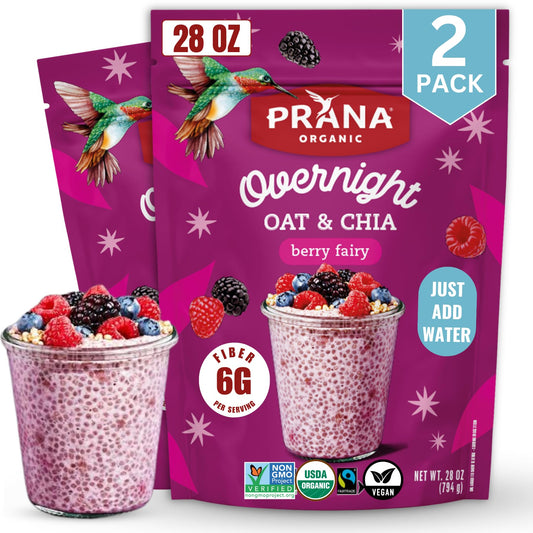Prana Overnight Chia with Oats Berry Fairy | Rich in Fiber & Protein, Vegan, Non-GMO | Ready to Eat Breakfast - 28 oz Bags - 2 Pack