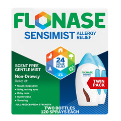 Flonase Sensimist Allergy Relief Nasal Spray for Non-Drowsy, 24-Hour Multi-Symptom Allergy Relief  120 Sprays (Pack of 2)