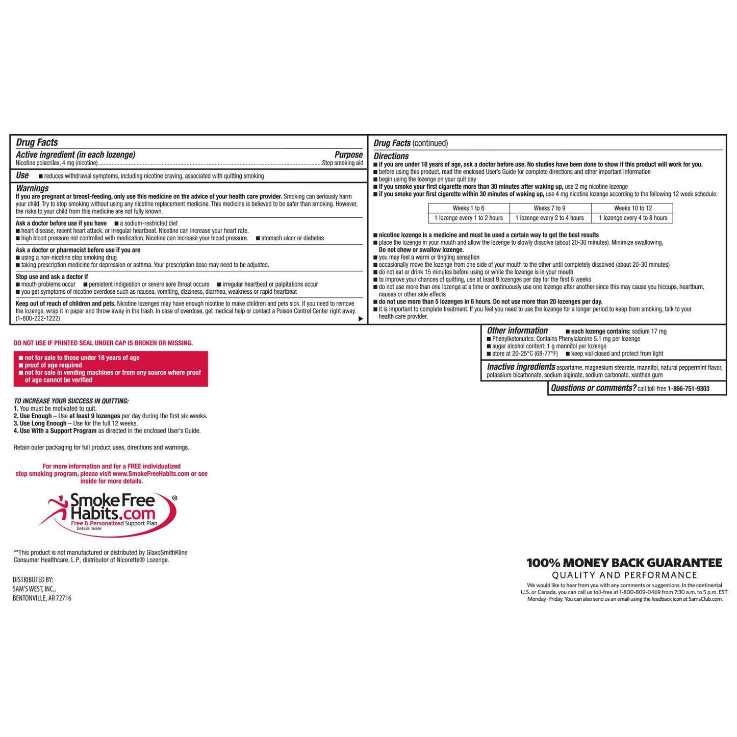 Member's Mark Nicotine Lozenge 4mg 189 ct Mint / Previously Simply Right