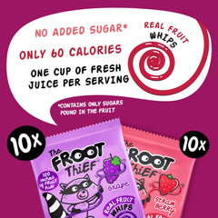 The FROOT Thief Real Fruit Snack Whips BIG Variety Pack, Nut Free, Individual Bags for Kids School Lunches, 10xStrawberry, 10xGrape