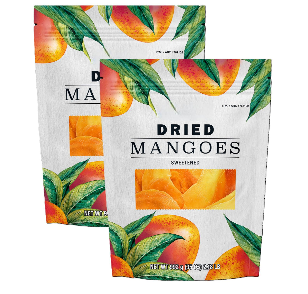 Dried Mangoes, Sweetened – 35 oz Resealable Bag (Pack of 2) Delicious Tropical Dried Fruit Snacks – Low Fat & Gluten Free – Naturally Fat Free Bulk Pack for Healthy Snacking - Total 70 oz