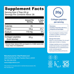 Vital Proteins Grass Fed Collagen Peptides Powder, Supports Hair, Skin, Nails, Bones, and Joints Health, Hydrolyzed Peptides - Zero Sugar, Unflavored, 20oz