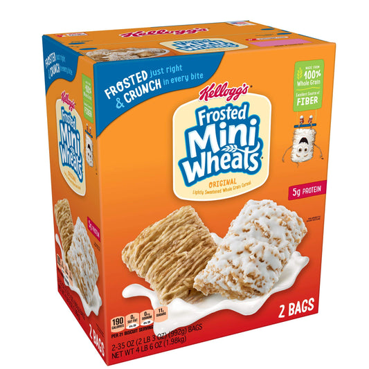 Kellogg's Breakfast Cereal, Frosted Mini-Wheats, Original, Low Fat, Excellent Source of Fiber, 70 oz (2 Bags)