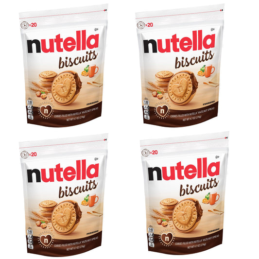 Nutella Biscuits, Hazelnut Spread With Cocoa, cookie with a creamy heart of Nutella - 4-9.7 Oz Bags/Total Net WT 38.8 oz
