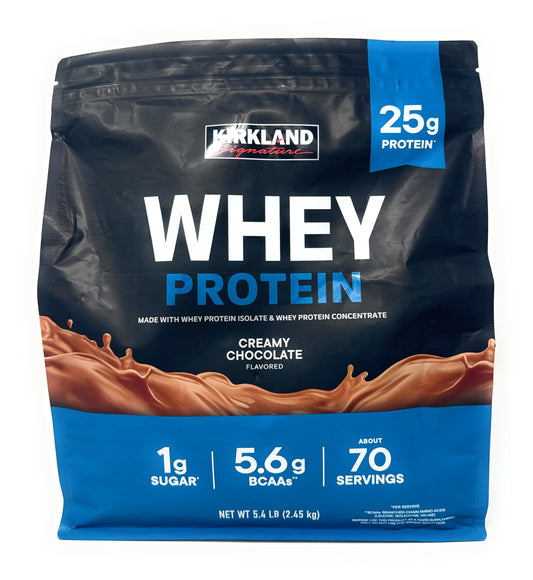 Kirkland Signature Whey 25g Protein,1g sugar,5.6g BCAAs,about 70 Servings Creamy Chocolate Flavorted