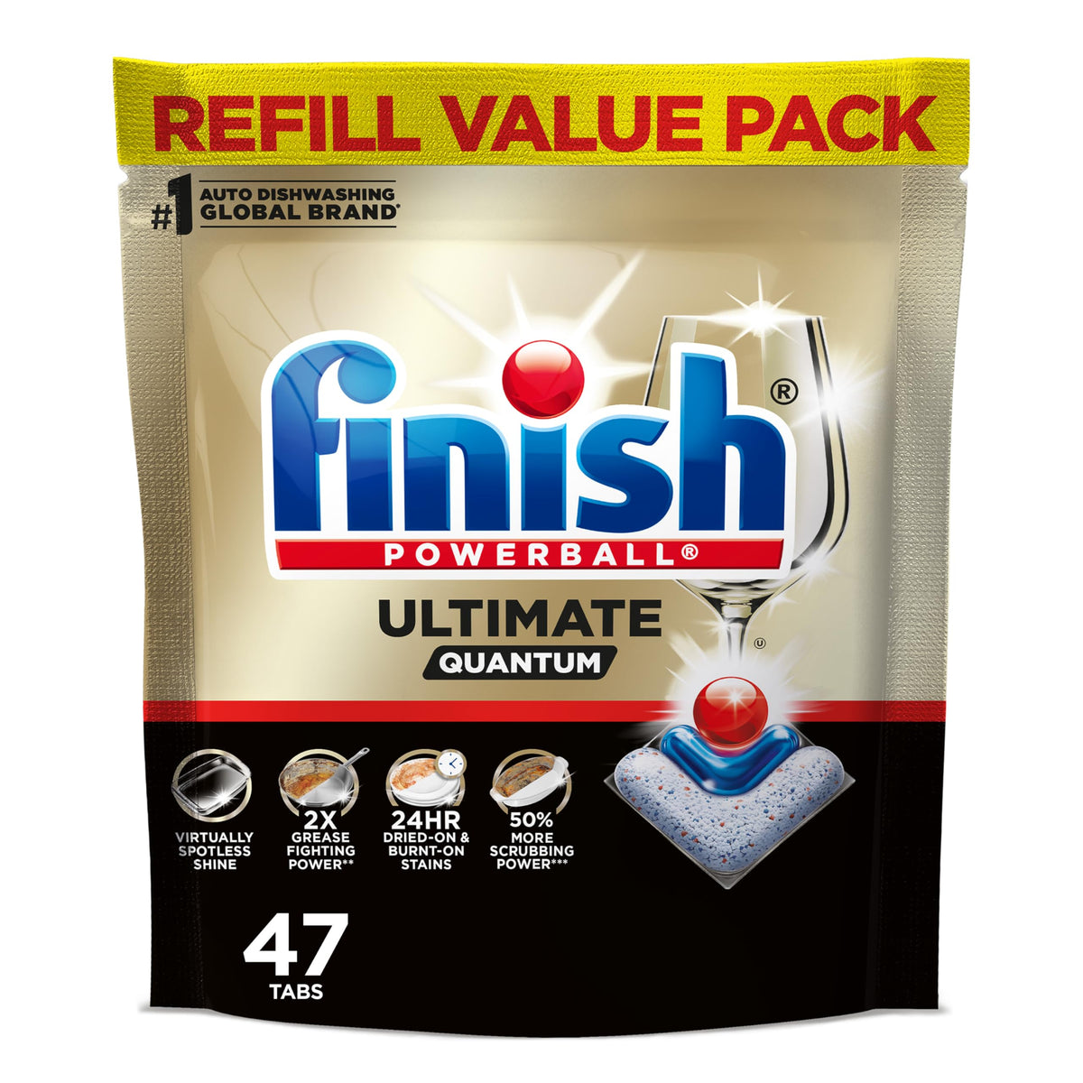 Finish Ultimate Quantum Dishwasher Pods, New & Improved Formula, Dishwasher Detergent Dish Soap, Removes Burnt-On & Dried-On Stain, Degreasing & Scrubbing Power, Fresh Scent, 47 Count