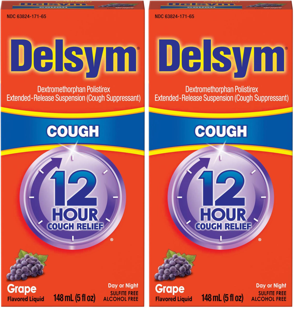 Delsym Adult 12 Hr Cough Relief Liquid, Grape, 5oz (Pack of 2)
