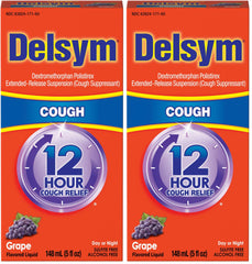 Delsym Adult 12 Hr Cough Relief Liquid, Grape, 5oz (Pack of 2)