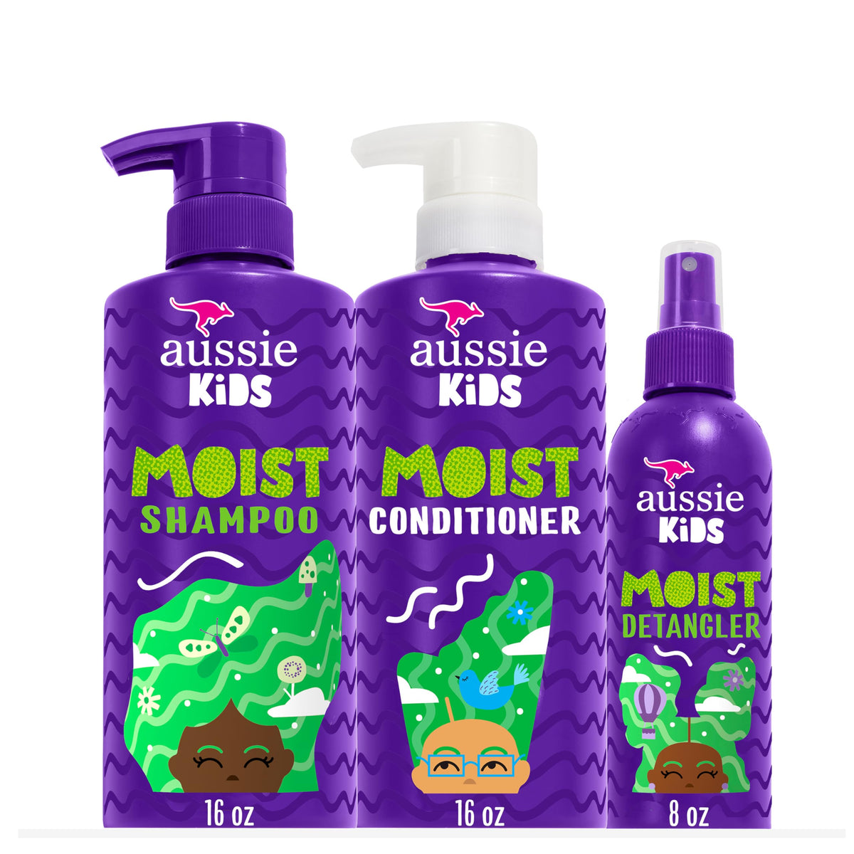 Aussie Kids Hair Care Bundle Set Including: Shampoo (16 Fl Oz), Conditioner (16 Fl Oz) & Detangler Spray (8 Fl Oz), Paraben- Freem Sulfate-Free, Dye-Free, Cruelty-Free, Tangle-Free Styling