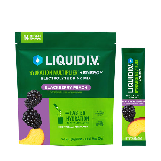 Liquid I.V.� Hydration Multiplier + Energy - BlackBerry Peach - Electrolyte Powder Drink Mix | 14 Servings (Pack of 3)