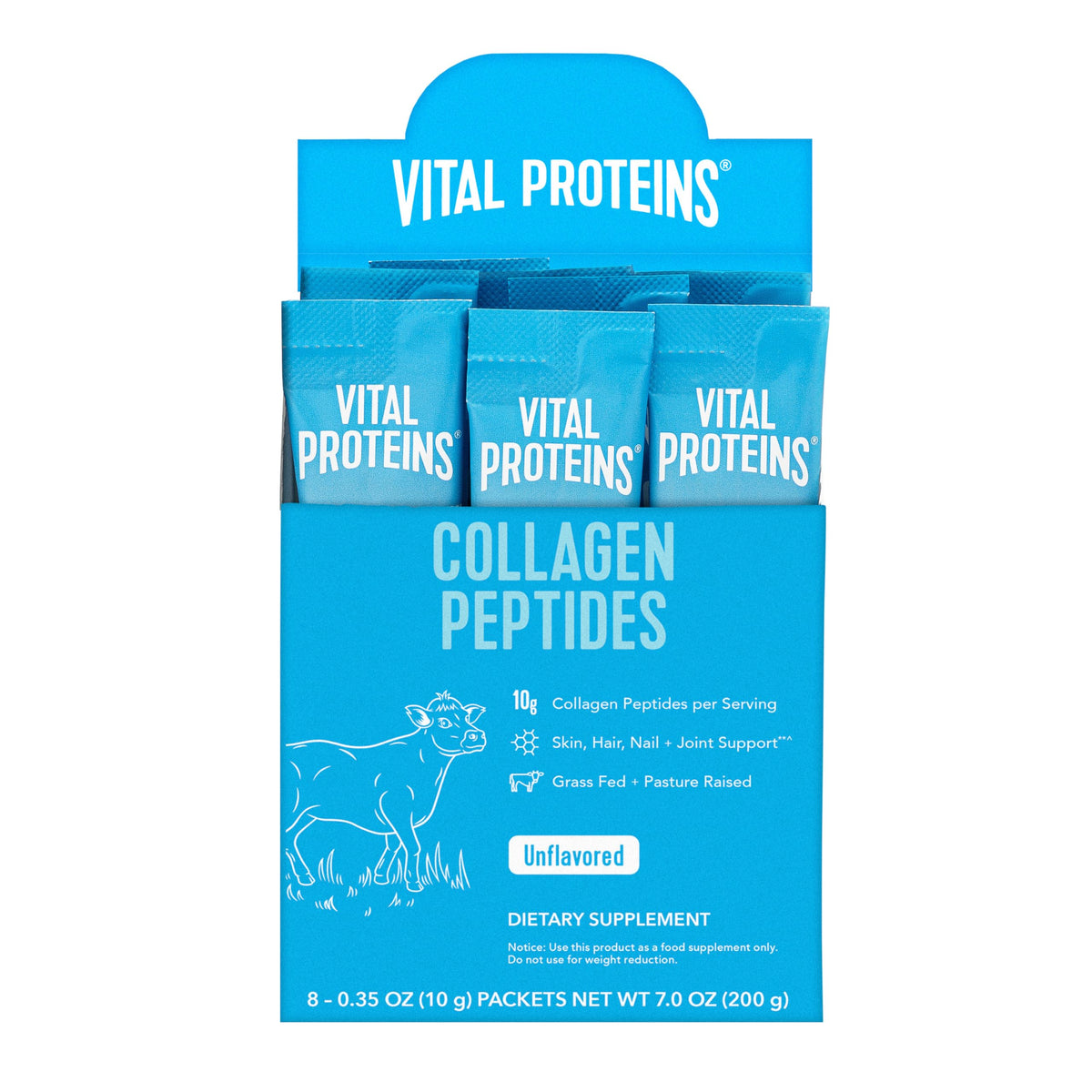 Vital Proteins Hydrolyzed Collagen Peptides Powder Supplement (Type I & III), 8ct Travel Packs (10g per Serving) - Dairy & Gluten Free, Unflavored