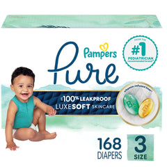 Pampers Pure Baby Diapers, Size 3 (16-28 lbs), 168