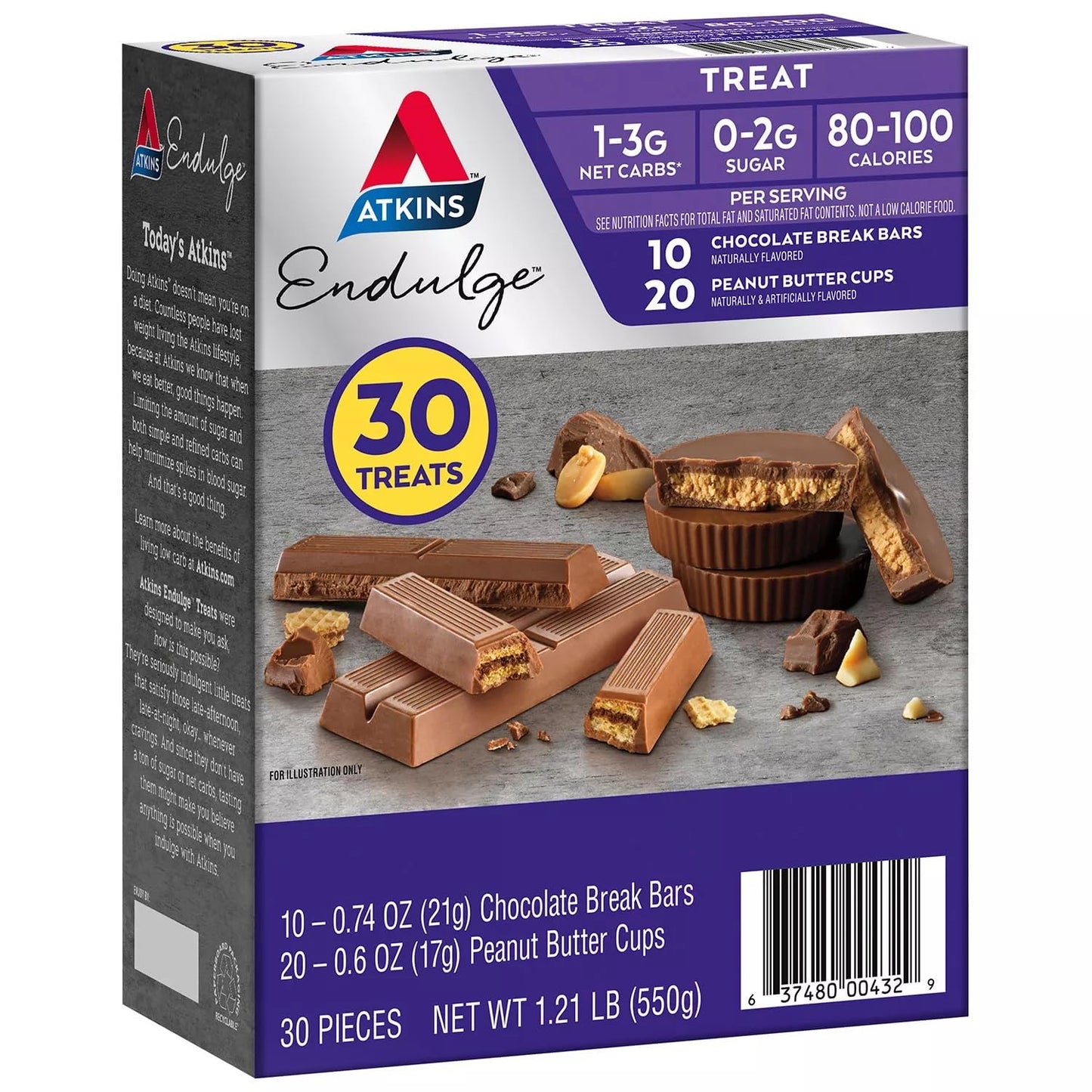 Atkins Endulge Peanut Butter Cup Chocolate Break Bar Variety Pack (30 Count)