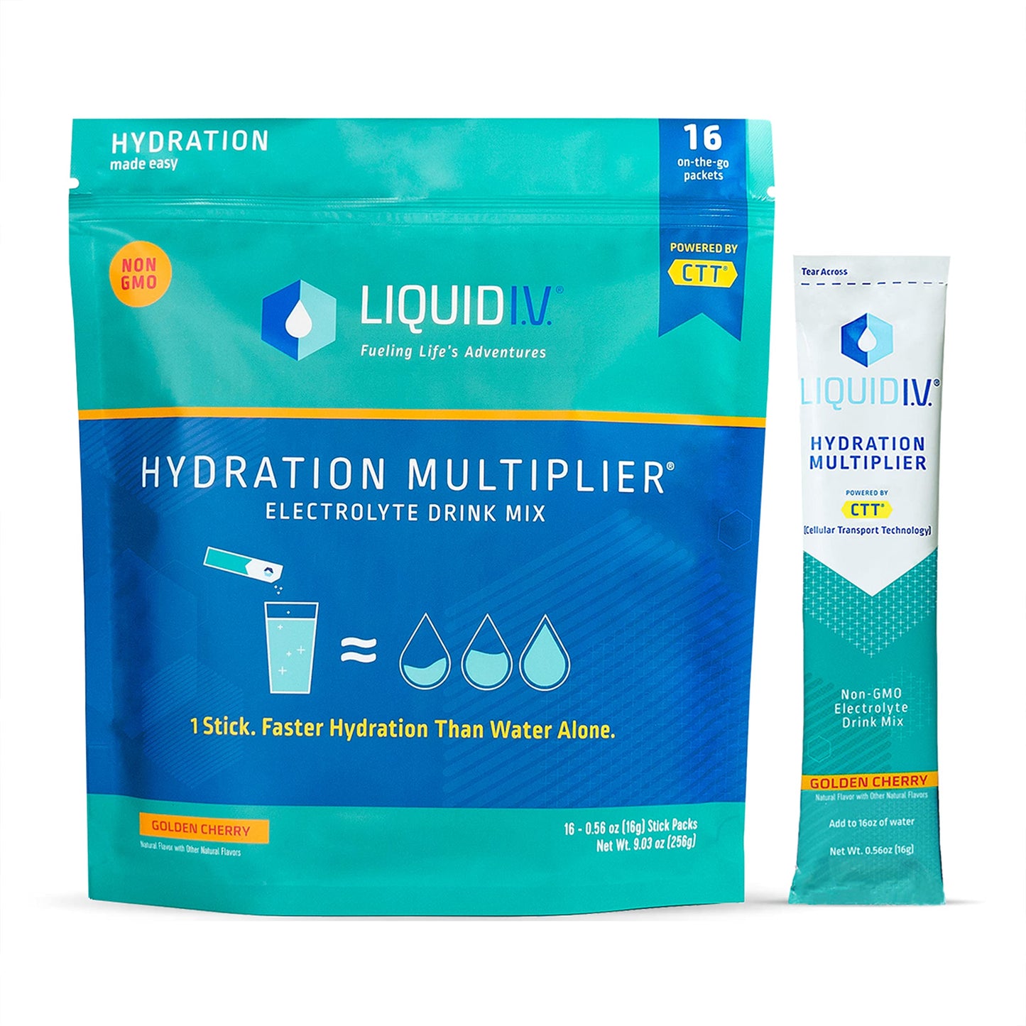 Liquid I.V. Hydration Multiplier - Golden Cherry - Hydration Powder Packets | Electrolyte Drink Mix | Easy Open Single-Serving Stick | Non-GMO | 16 Sticks