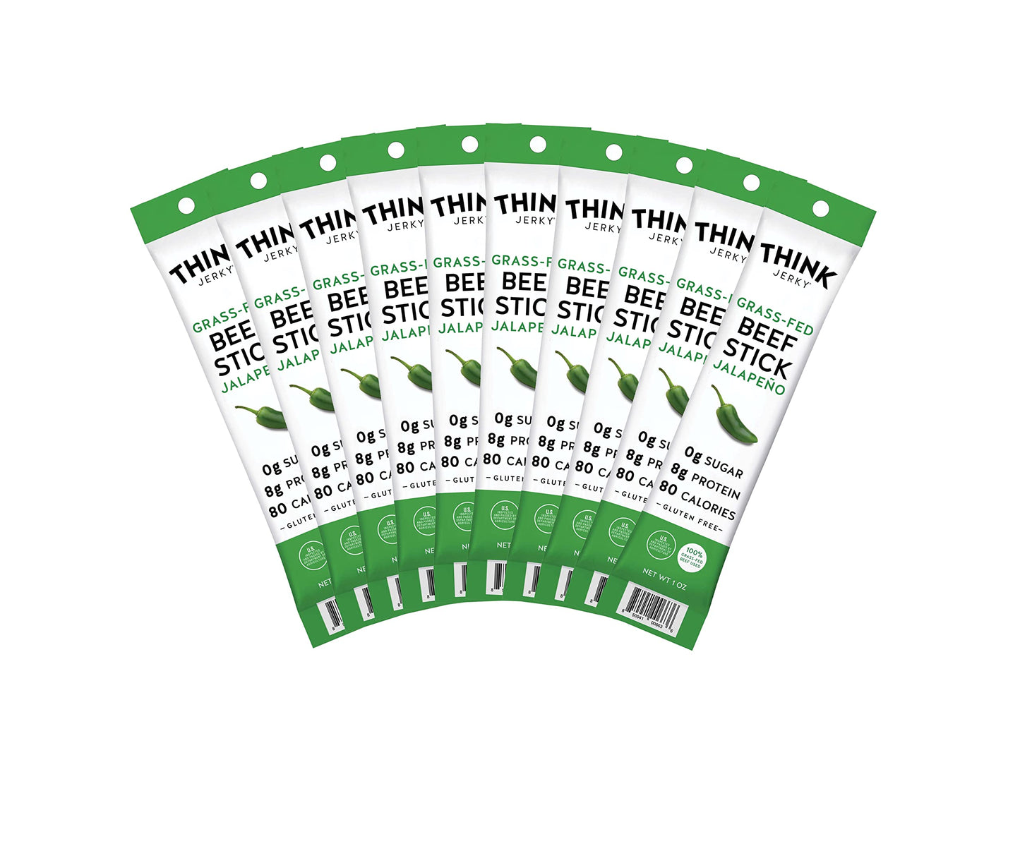 Think Jerky, Jalapeno Grass-Fed Beef Sticks (1.0 Ounce Sticks, Pack of 20 Sticks) - Sugar Free, Gluten Free, Non GMO, No Nitrates, Keto Friendly, Paleo, High Protein, Low Carb