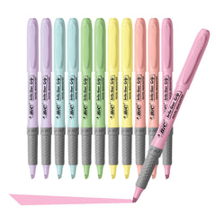 BIC Brite Liner Grip Pastel Highlighter Set, Chisel Tip, 12-Count